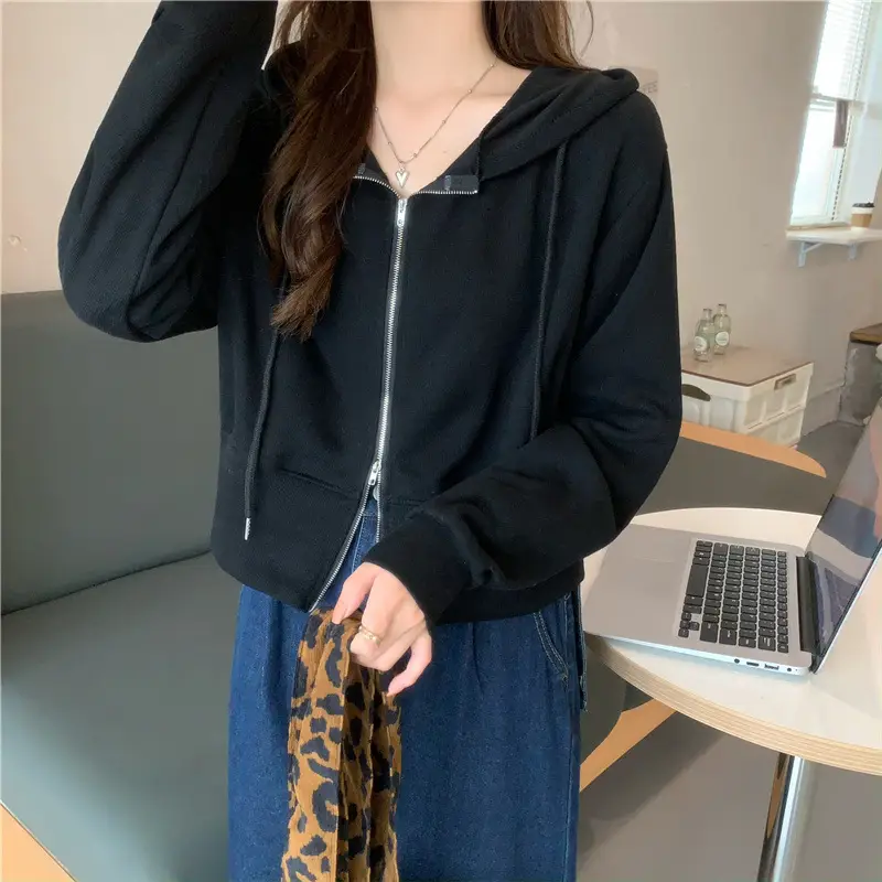 Women Pink Korean Hoodie Long Sleeve Zipper — feature 24
