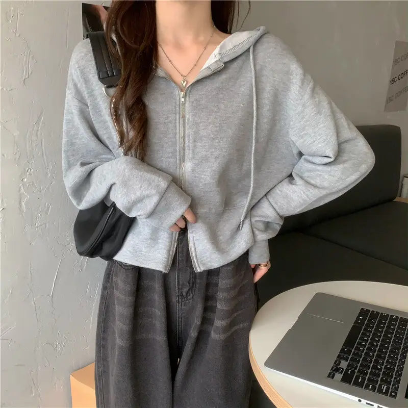 Women Pink Korean Hoodie Long Sleeve Zipper — feature 26