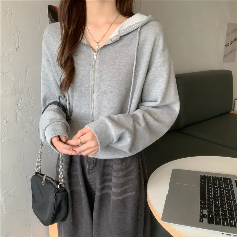 Women Pink Korean Hoodie Long Sleeve Zipper — feature 27