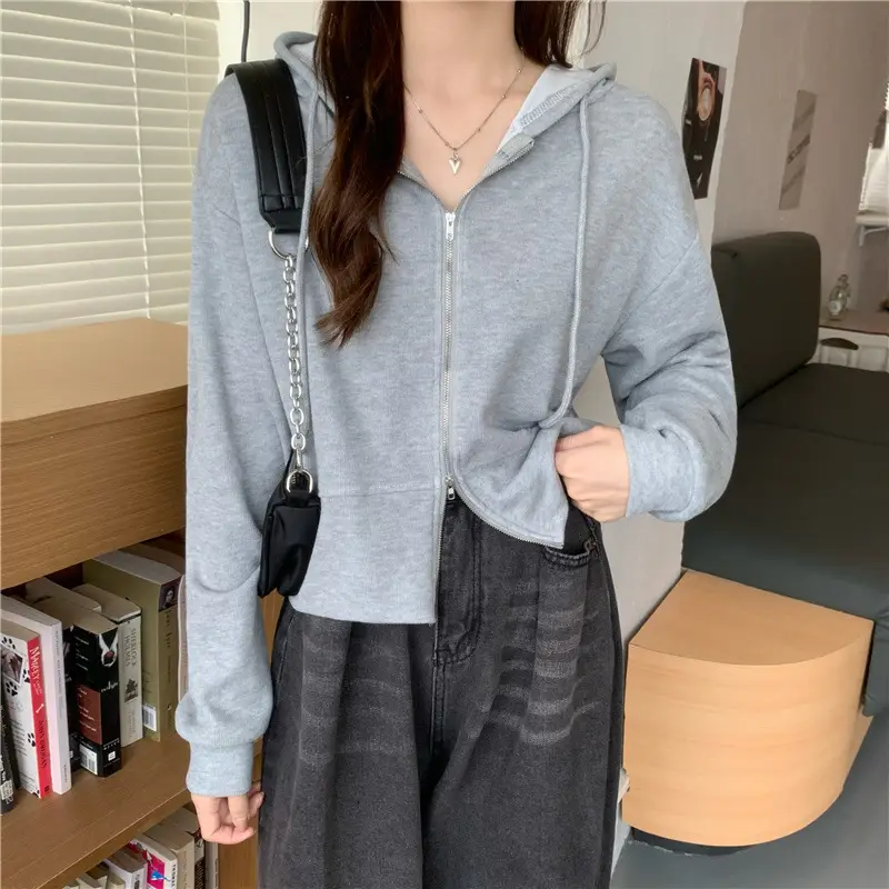 Women Pink Korean Hoodie Long Sleeve Zipper — feature 28