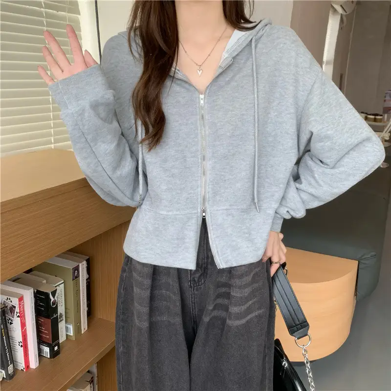 Women Pink Korean Hoodie Long Sleeve Zipper — feature 29