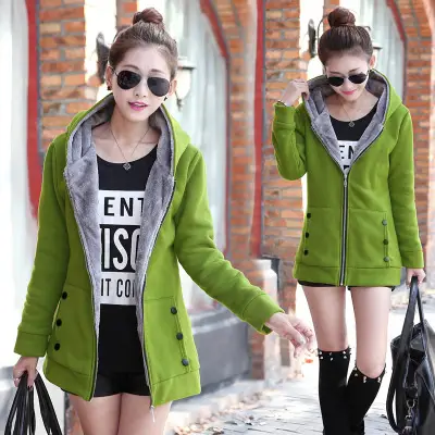 Korean Style Green Velvet Coat for Women Plus Large - Image 3