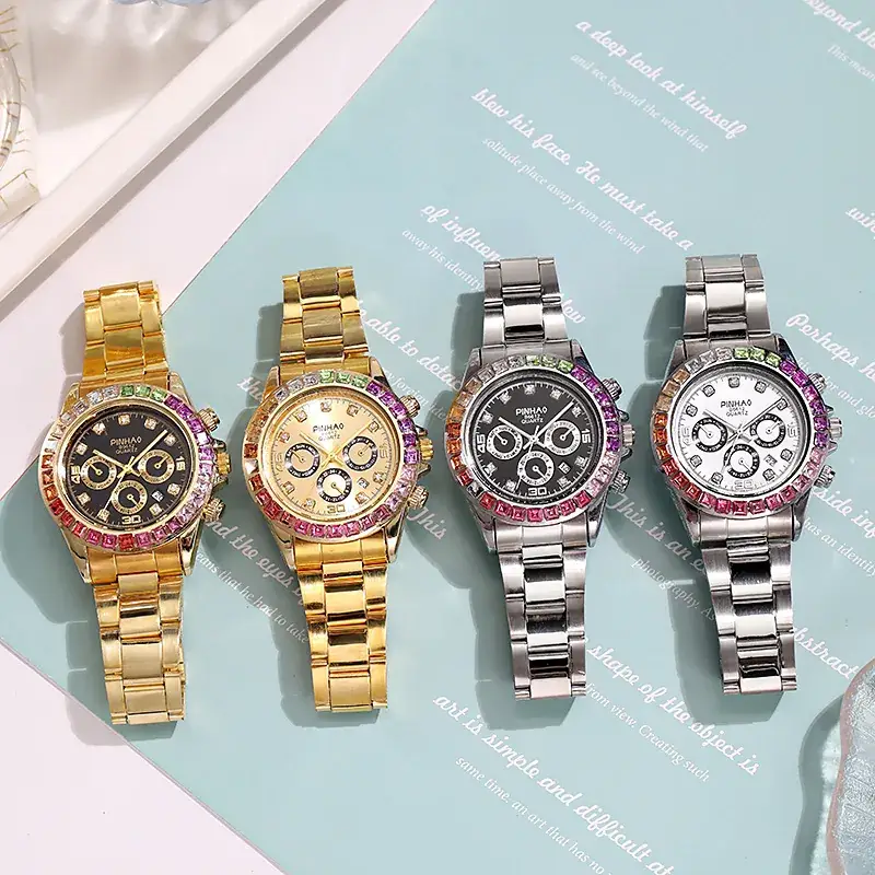 Prima Mobile Gold Watch with Rainbow Rhinestones - Image 9