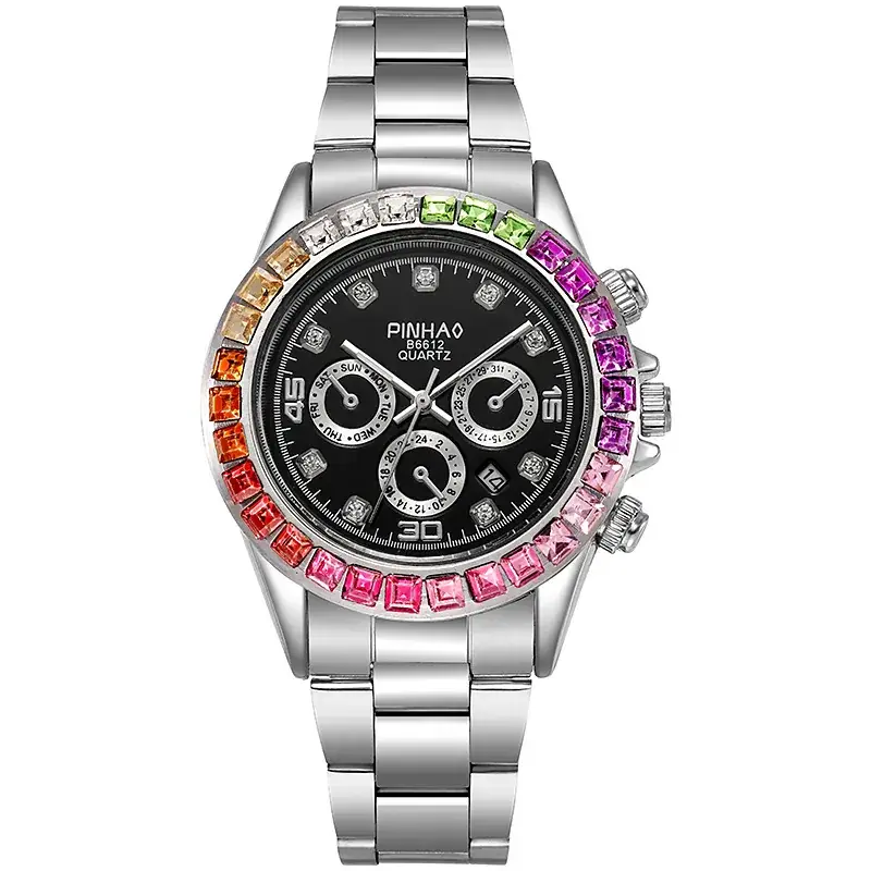Prima Mobile Gold Watch with Rainbow Rhinestones - Image 4