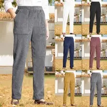 2024 Women's Cross-Border Pants Solid Color Retro Corduroy High Waist Casual Long Slim Wide Leg Pants — feature 25