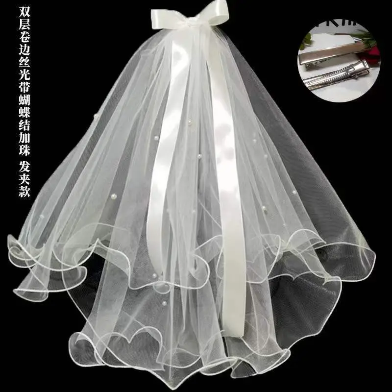 New Hair Bridal Net Bow with Pearl Accents