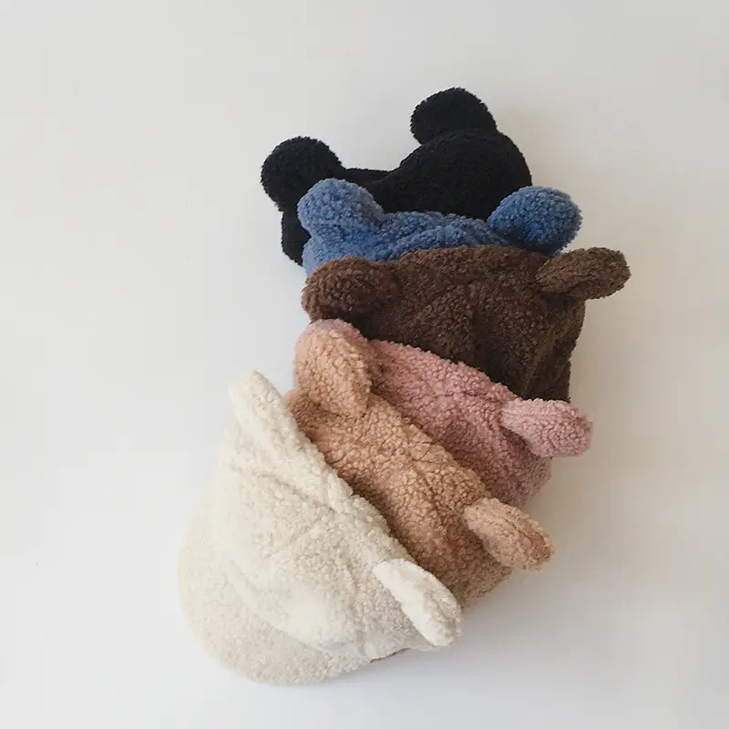 Black Wool Bear Ears Hat for Girls Winter Warm Cap - Image 3
