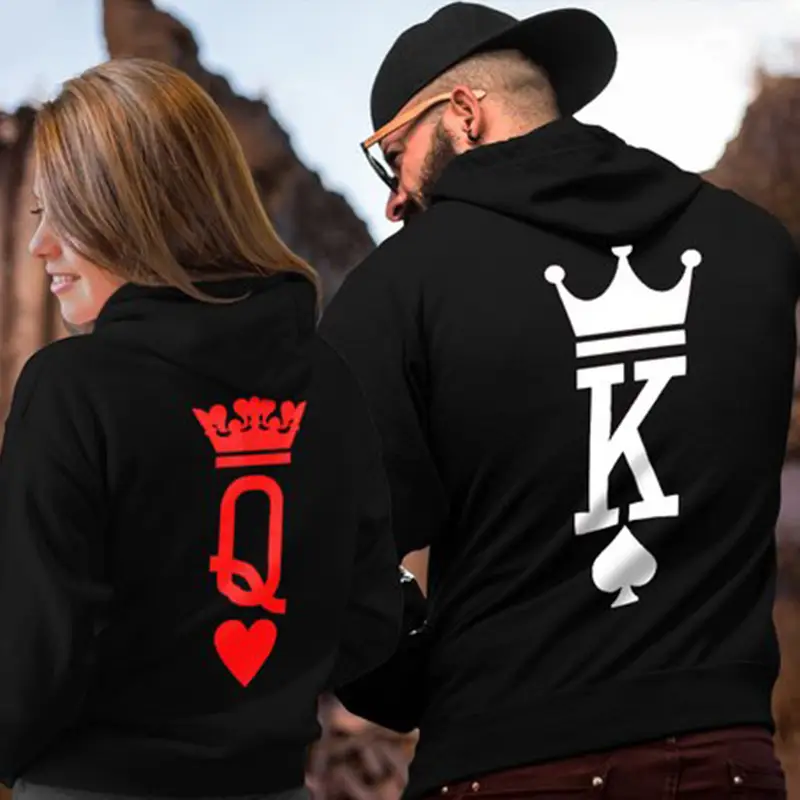 Men Black Hoodie with Crown & Heart Design