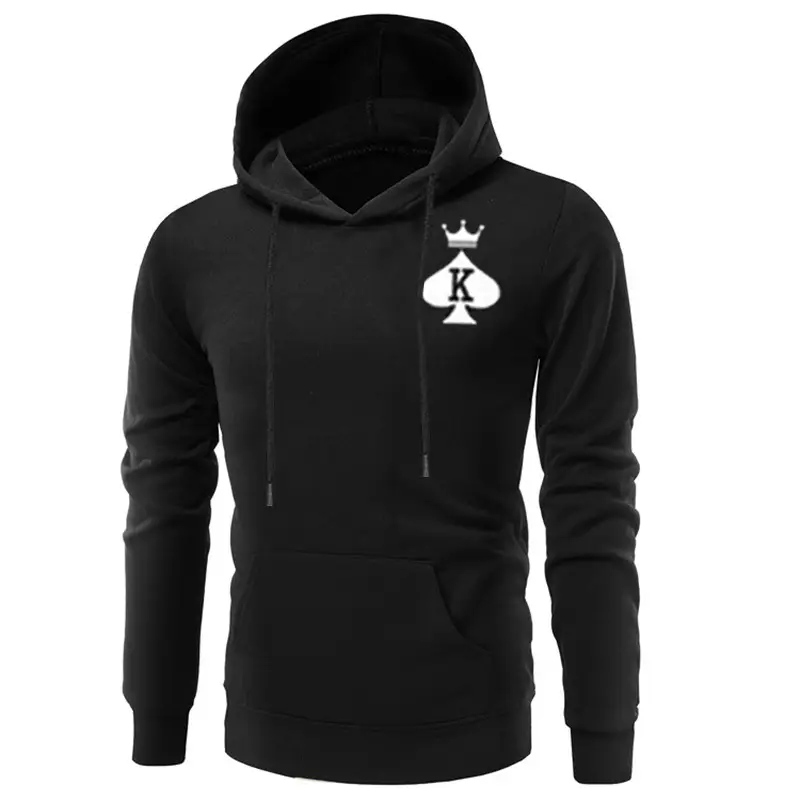 Men Black Hoodie with Crown & Heart Design