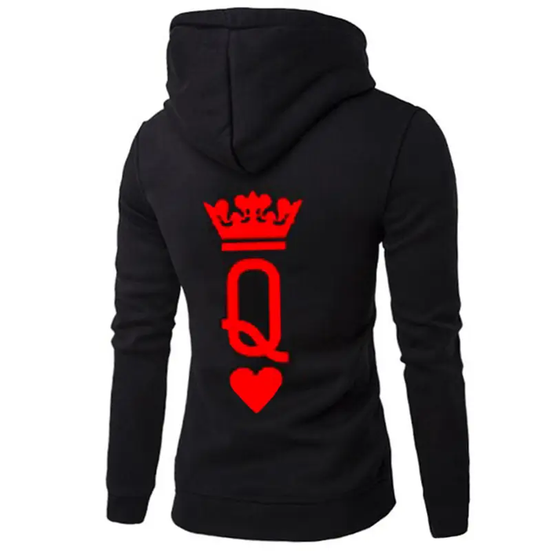 Men Black Hoodie with Crown & Heart Design