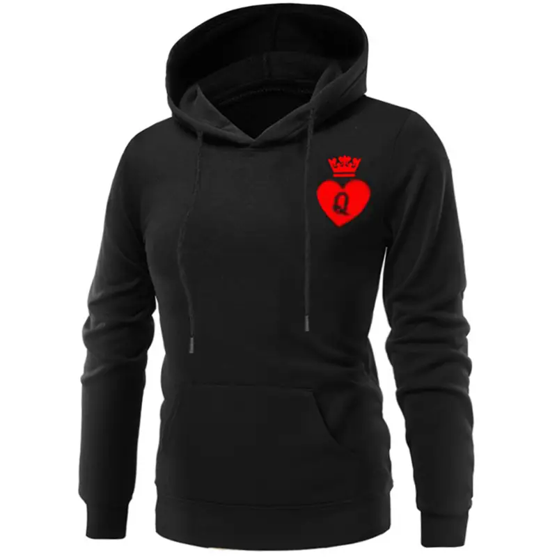 Men Black Hoodie with Crown & Heart Design