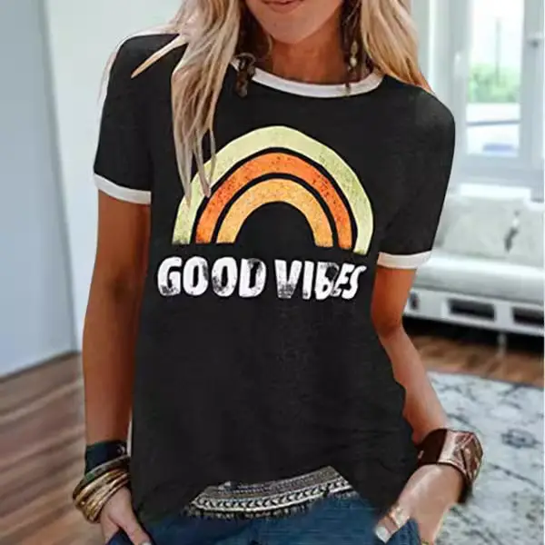 2024 Good Vibes Rainbow Printed T-Shirt - Image 13