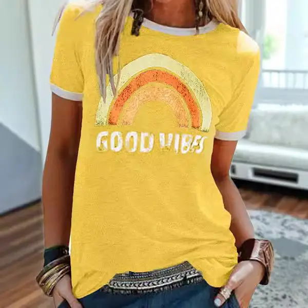 2024 Good Vibes Rainbow Printed T-Shirt - Image 14