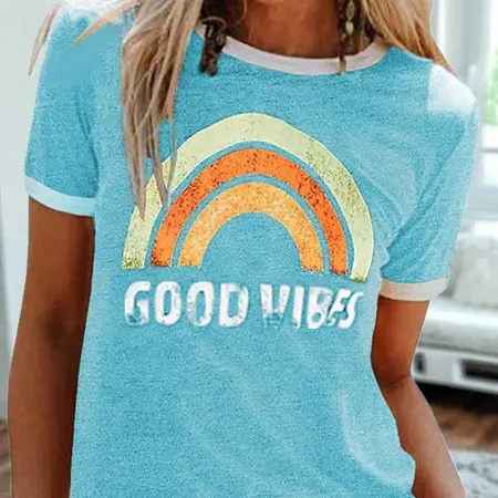 2024 Good Vibes Rainbow Printed T-Shirt - Image 15
