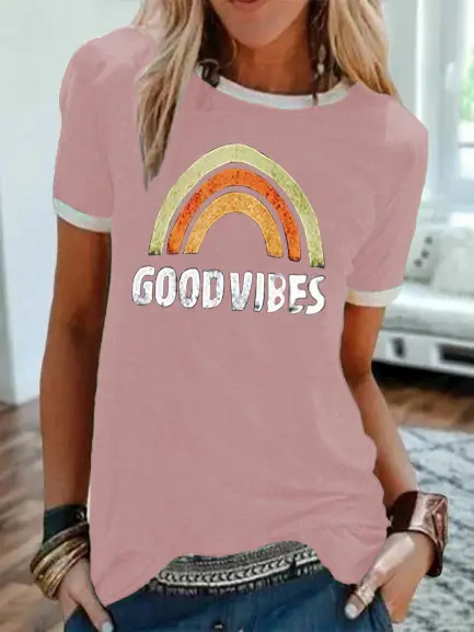 2024 Good Vibes Rainbow Printed T-Shirt - Image 10