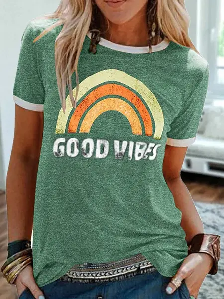 2024 Good Vibes Rainbow Printed T-Shirt - Image 2