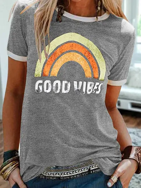 2024 Good Vibes Rainbow Printed T-Shirt - Image 3