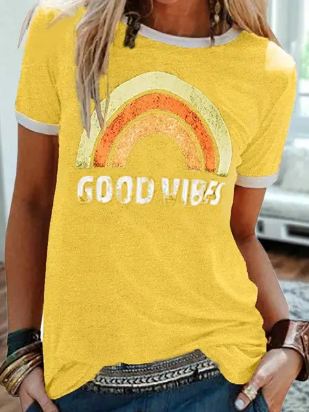 2024 Good Vibes Rainbow Printed T-Shirt - Image 4