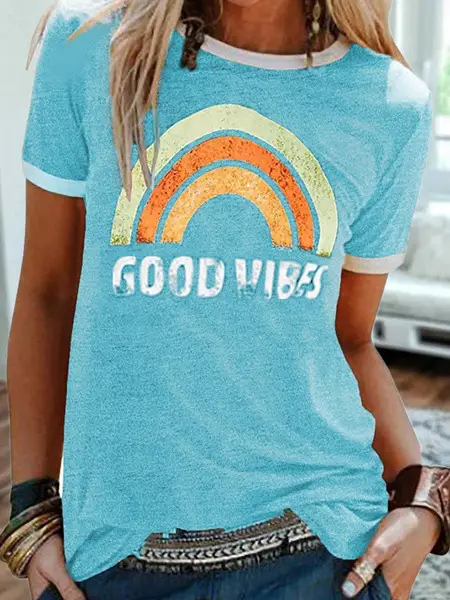 2024 Good Vibes Rainbow Printed T-Shirt - Image 5