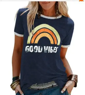 2024 Good Vibes Rainbow Printed T-Shirt - Image 6