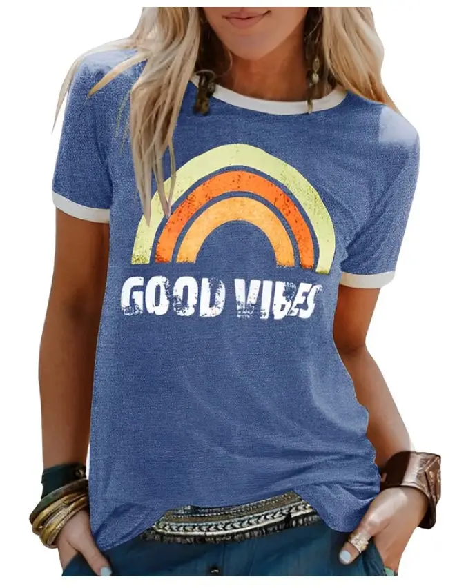 2024 Good Vibes Rainbow Printed T-Shirt - Image 7