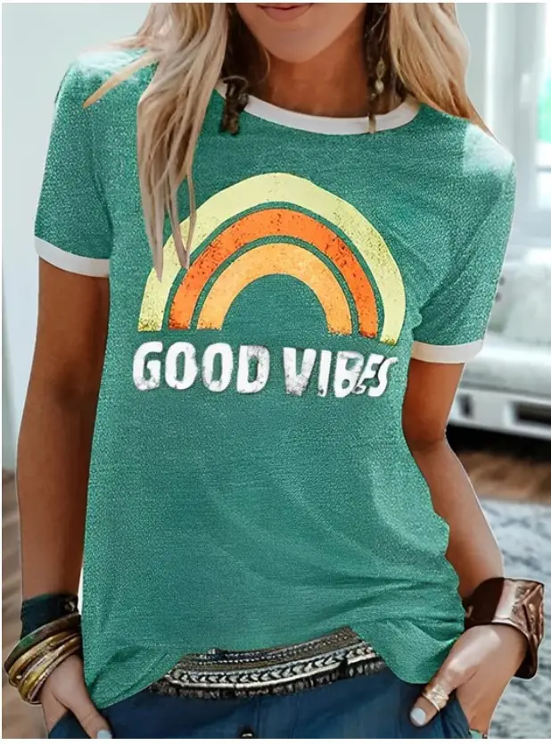 2024 Good Vibes Rainbow Printed T-Shirt - Image 8
