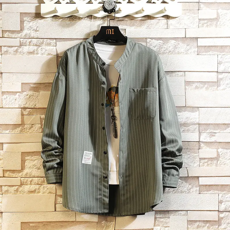 Autumn Men Striped Long Sleeve Shirt Large - Image 7