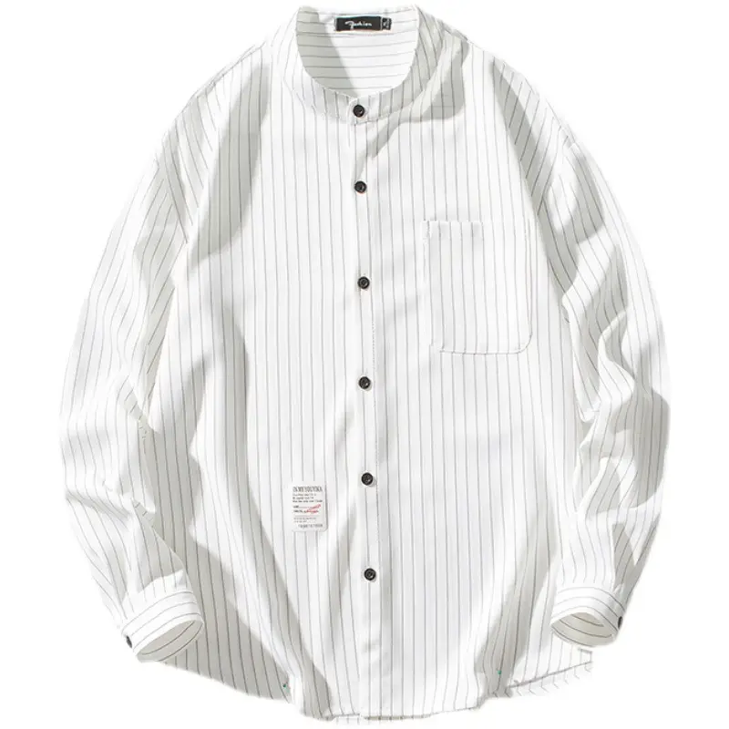 Autumn Men Striped Long Sleeve Shirt Large - Image 8