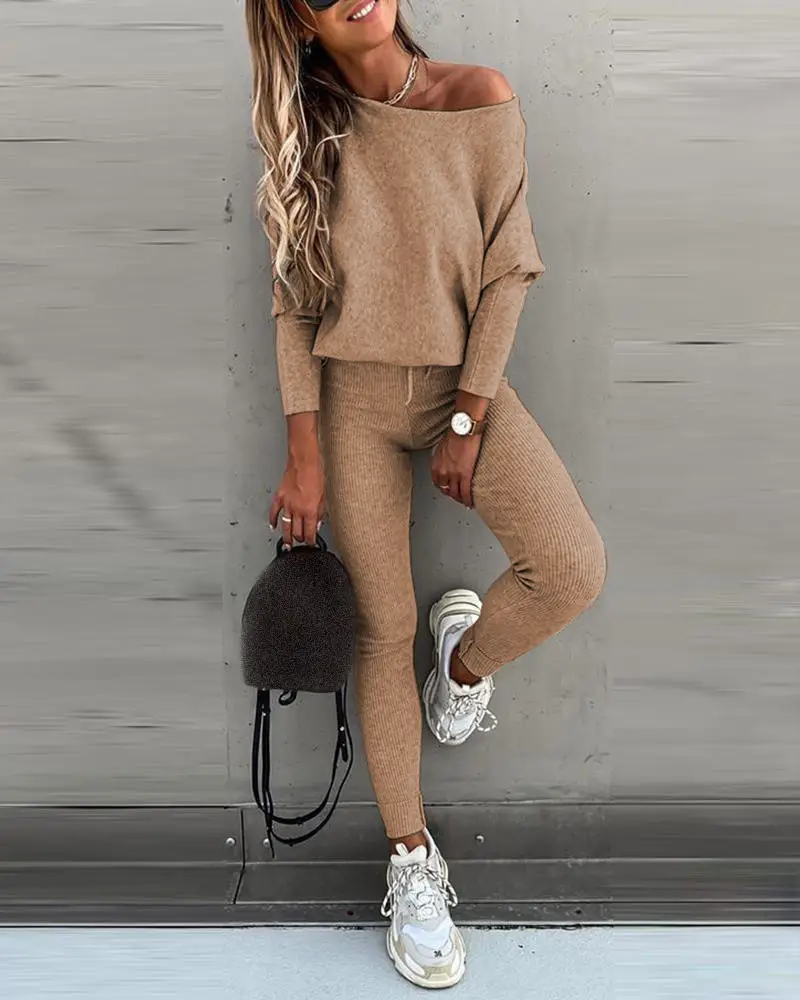 2021 Brown Loose Fit Sports Trousers Set - Image 5