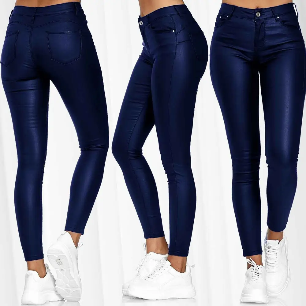 Women's Black Leather Slim Fit High Waist Pants Small Leg