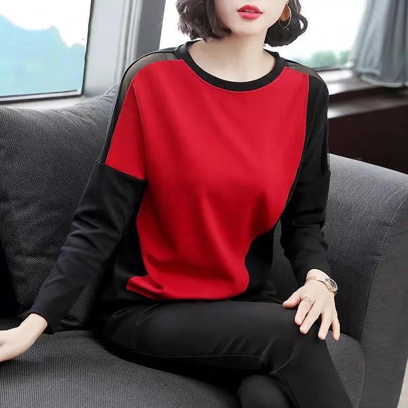 Two Color Long Sleeve T-Shirt for Women Red Black