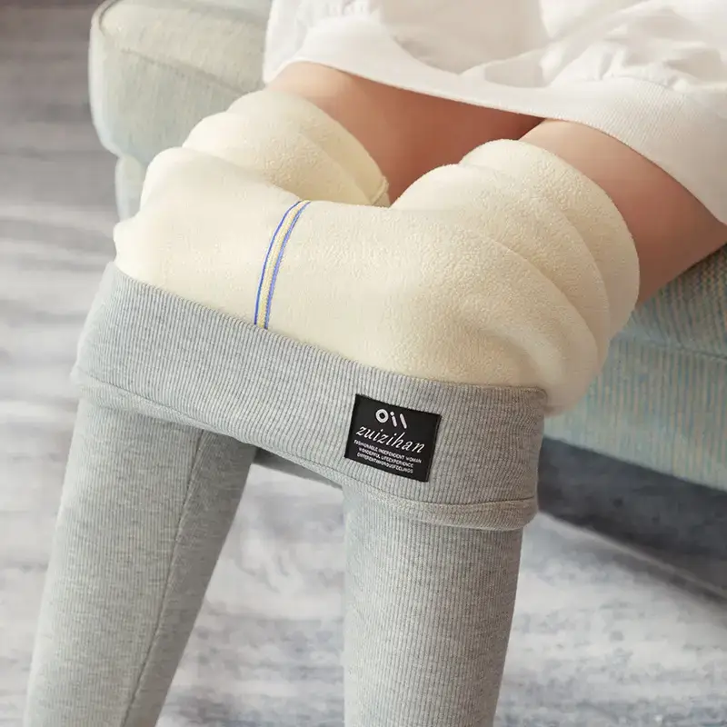 Women Grey Lamb Fleece Leggings Winter Warm Outerwear - Image 8
