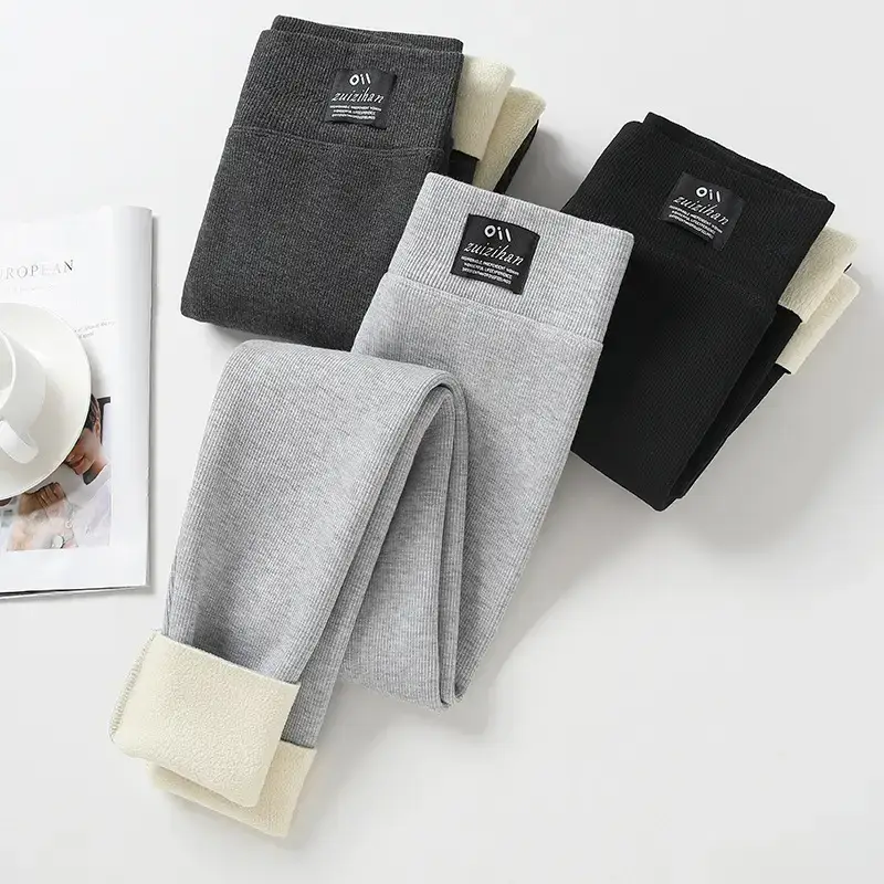 Women Grey Lamb Fleece Leggings Winter Warm Outerwear - Image 9
