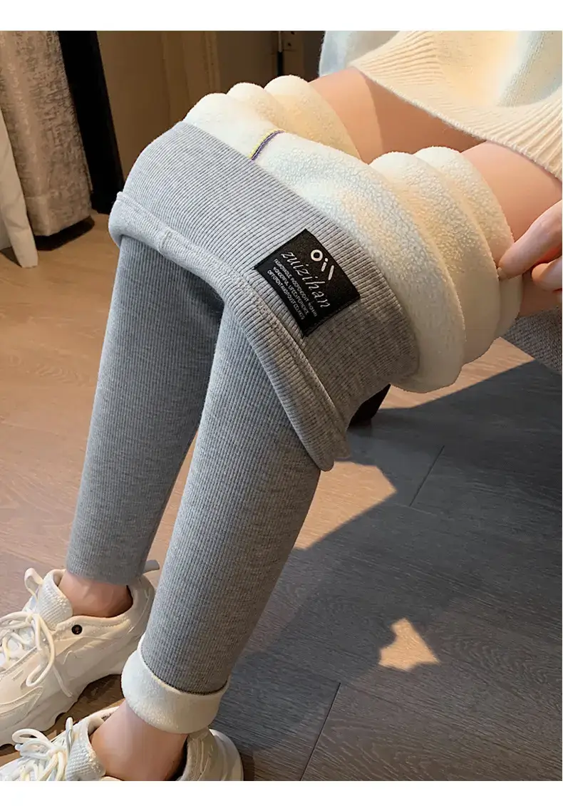 Women Grey Lamb Fleece Leggings Winter Warm Outerwear — feature 17