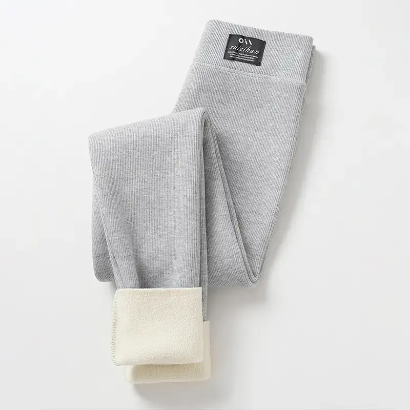 Women Grey Lamb Fleece Leggings Winter Warm Outerwear - Image 5