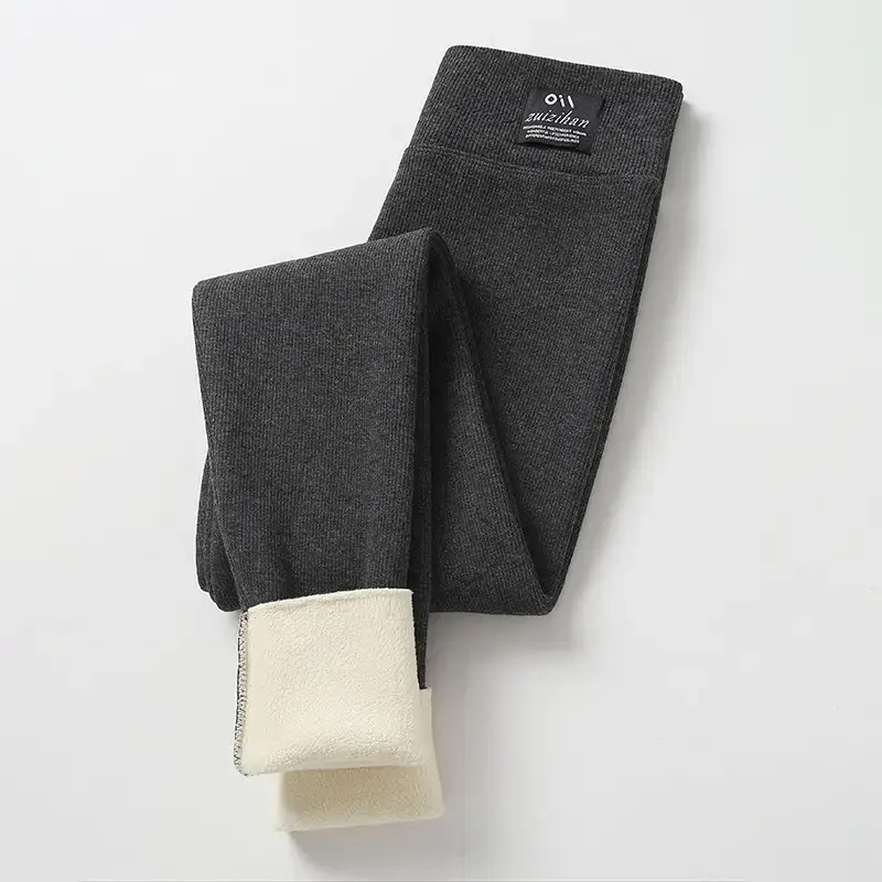 Women Grey Lamb Fleece Leggings Winter Warm Outerwear - Image 6