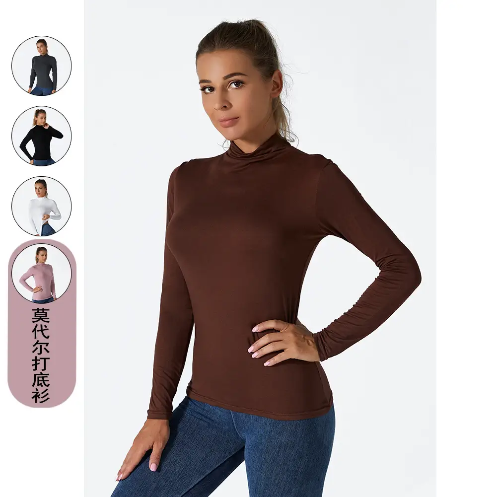 Women's Black Long Sleeve Turtleneck Shirt with Elastic Waist - Image 7