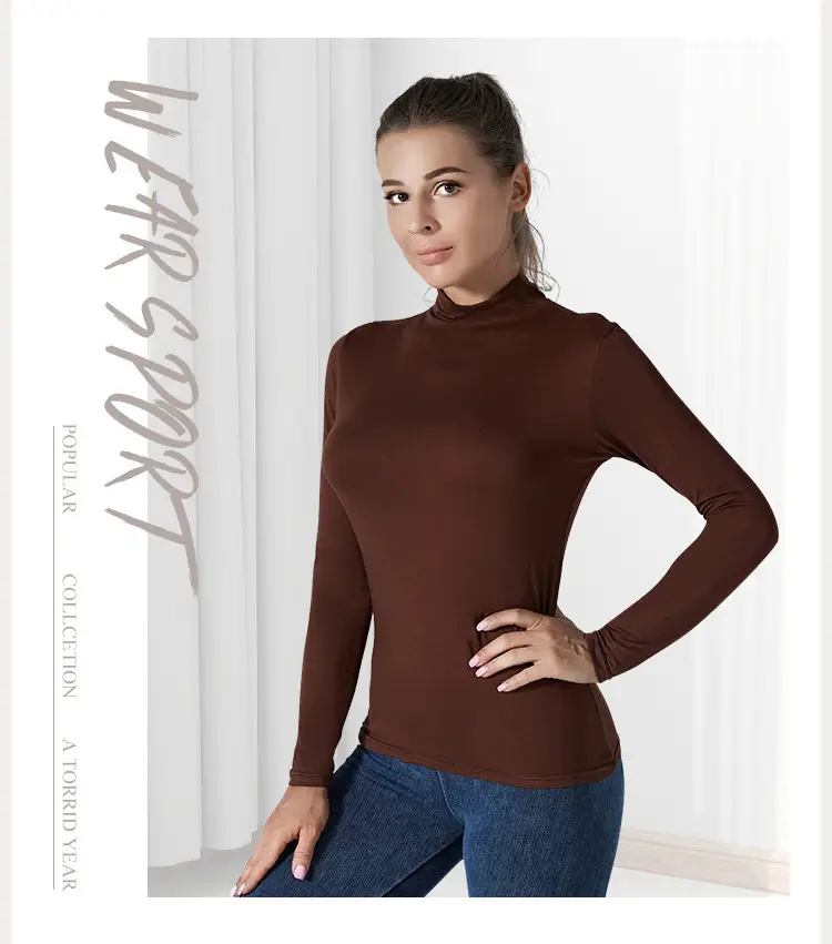 Women's Black Long Sleeve Turtleneck Shirt with Elastic Waist — feature 12