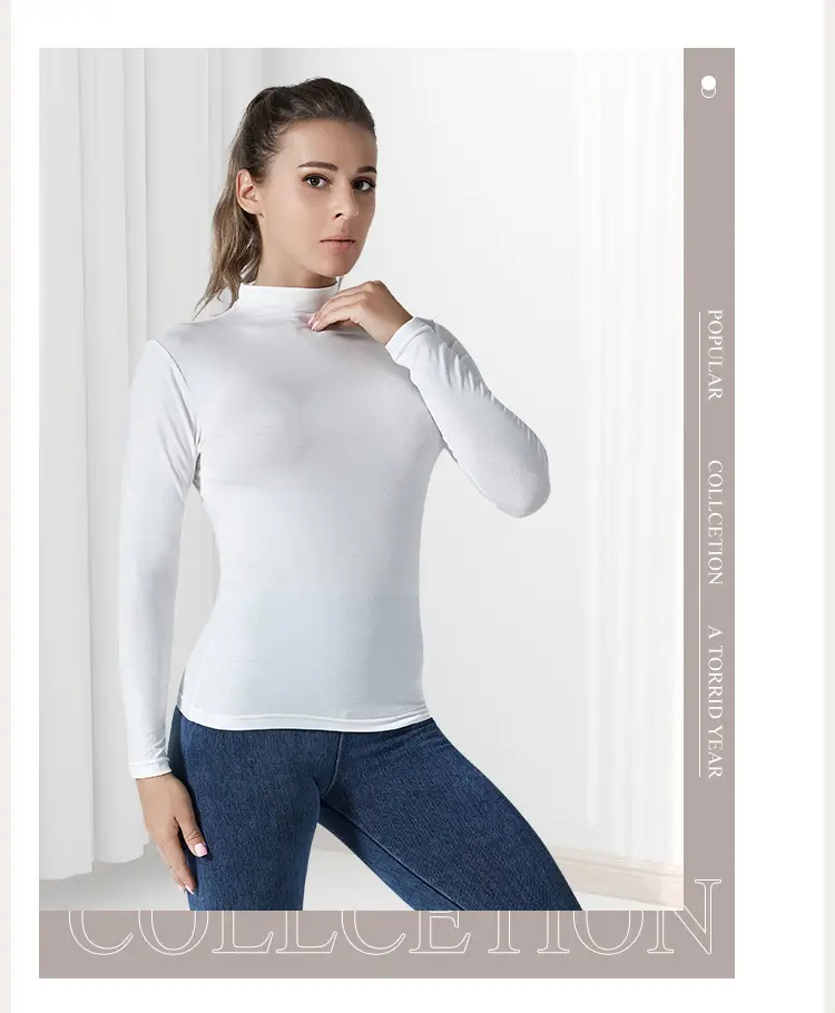 Women's Black Long Sleeve Turtleneck Shirt with Elastic Waist — feature 13