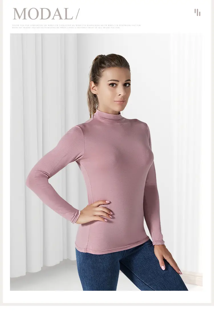 Women's Black Long Sleeve Turtleneck Shirt with Elastic Waist — feature 14