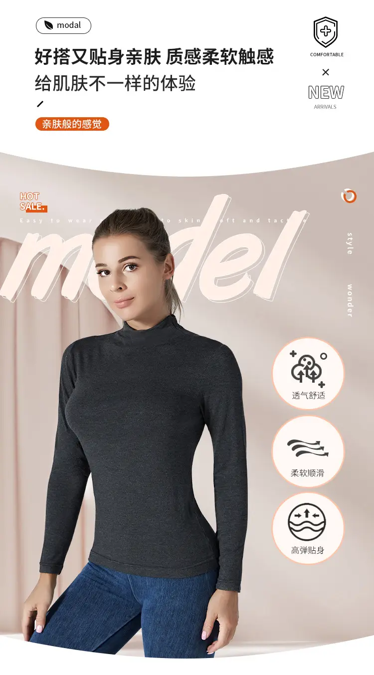 Women's Black Long Sleeve Turtleneck Shirt with Elastic Waist — feature 5