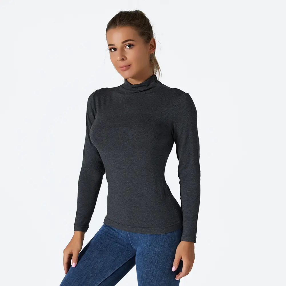 Women's Black Long Sleeve Turtleneck Shirt with Elastic Waist - Image 2