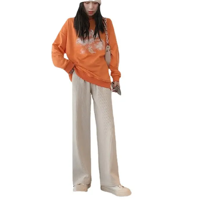 Women Velvet Corduroy Wide Leg Pants Black High Waist - Image 7