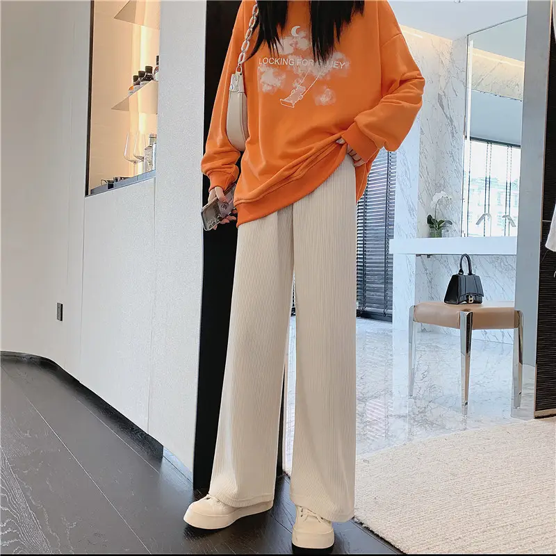 Women Velvet Corduroy Wide Leg Pants Black High Waist — feature 22