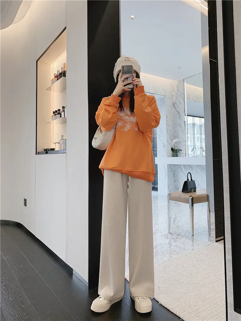 Women Velvet Corduroy Wide Leg Pants Black High Waist — feature 23