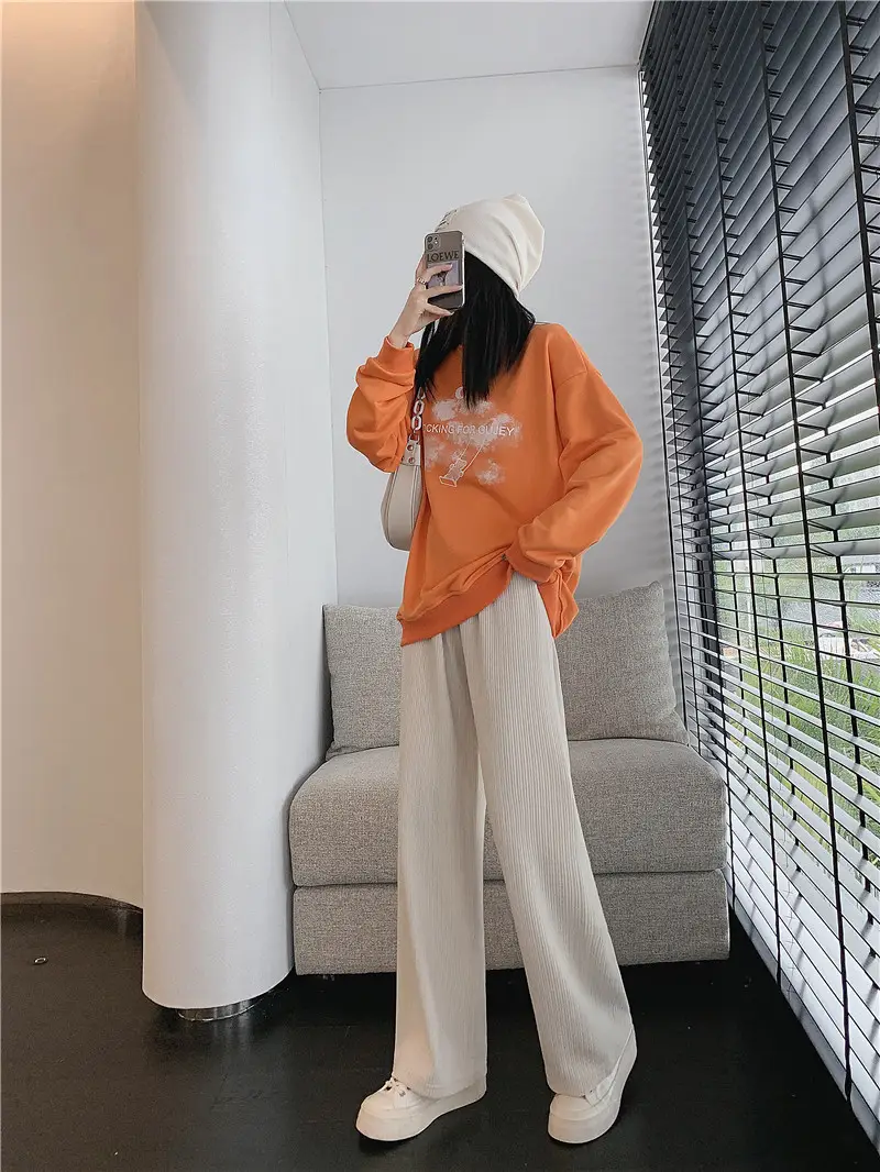Women Velvet Corduroy Wide Leg Pants Black High Waist — feature 24