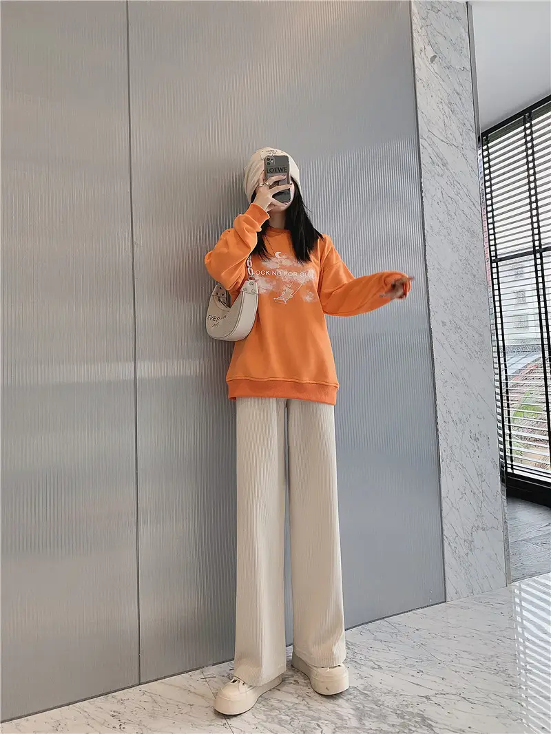 Women Velvet Corduroy Wide Leg Pants Black High Waist — feature 28