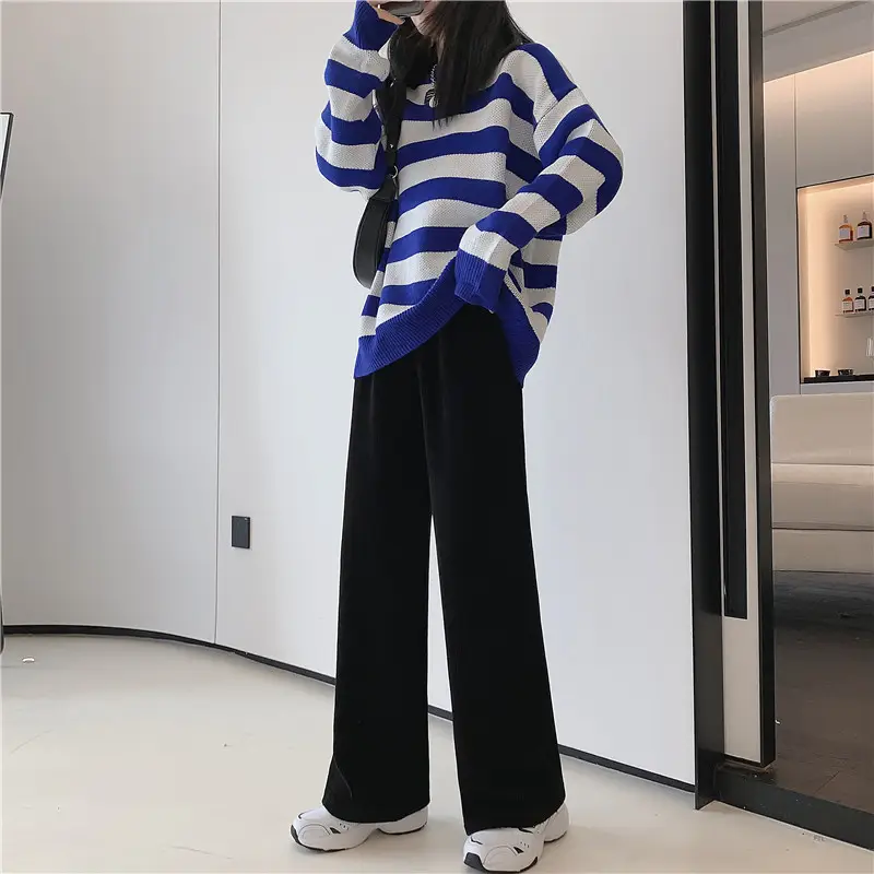 Women Velvet Corduroy Wide Leg Pants Black High Waist — feature 8