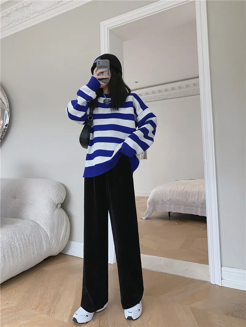 Women Velvet Corduroy Wide Leg Pants Black High Waist — feature 9