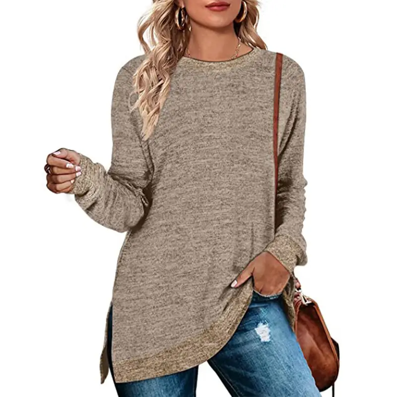 Green Long Sleeve Round Neck T-Shirt for Women